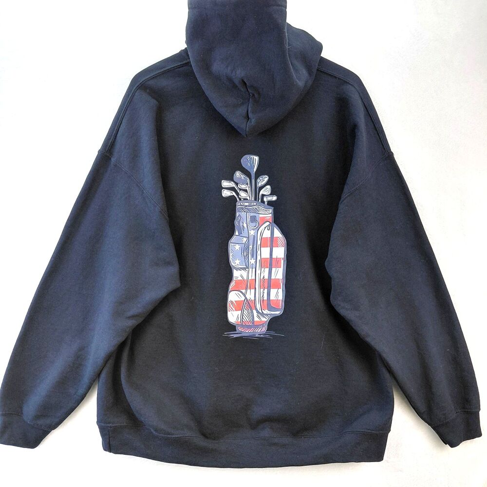 Barstool Hoodie Men 2XL Black Graphic Spellout Golf Bag Pullover Sweatshirt
